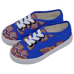 Yellow Red Shapes On A Blue Background                                                       Kids  Classic Low Top Sneakers