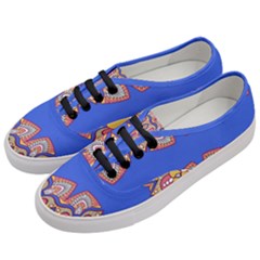 Yellow Red Shapes On A Blue Background                                                         Women s Classic Low Top Sneakers by LalyLauraFLM