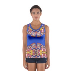 Yellow Red Shapes On A Blue Background                                                          Women s Sport Tank Top by LalyLauraFLM