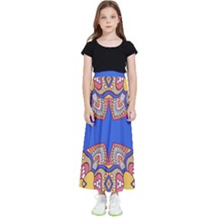 Yellow Red Shapes On A Blue Background                                                             Kids  Flared Maxi Skirt by LalyLauraFLM