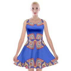 Yellow Red Shapes On A Blue Background                                                          Velvet Skater Dress by LalyLauraFLM