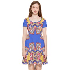 Yellow Red Shapes On A Blue Background                                                        Inside Out Cap Sleeve Dress