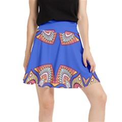 Yellow Red Shapes On A Blue Background                                                         Waistband Skirt by LalyLauraFLM