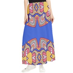 Yellow Red Shapes On A Blue Background                                                         Maxi Chiffon Skirt