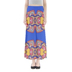 Yellow Red Shapes On A Blue Background                                                          Women s Maxi Skirt by LalyLauraFLM