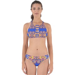 Yellow Red Shapes On A Blue Background                                                         Perfectly Cut Out Bikini Set by LalyLauraFLM