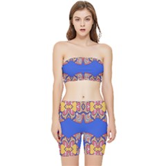 Yellow Red Shapes On A Blue Background                                                          Stretch Shorts And Tube Top Set