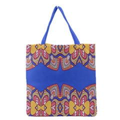 Yellow Red Shapes On A Blue Background                                                          Grocery Tote Bag by LalyLauraFLM