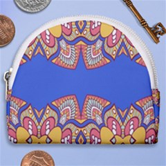 Yellow Red Shapes On A Blue Background                                                          Horseshoe Style Canvas Pouch by LalyLauraFLM