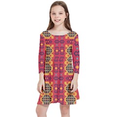 Shapes In Retro Colors2                                                             Kids  Quarter Sleeve Skater Dress by LalyLauraFLM