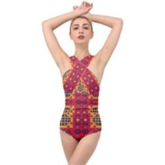 Shapes In Retro Colors2                                                          Cross Front Low Back Swimsuit by LalyLauraFLM