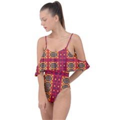 Shapes In Retro Colors2                                                           Drape Piece Swimsuit by LalyLauraFLM