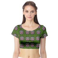 Star Over The Healthy Sacred Nature Ornate And Green Short Sleeve Crop Top by pepitasart