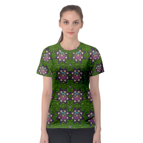 Star Over The Healthy Sacred Nature Ornate And Green Women s Sport Mesh Tee by pepitasart