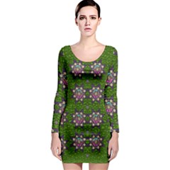 Star Over The Healthy Sacred Nature Ornate And Green Long Sleeve Bodycon Dress by pepitasart