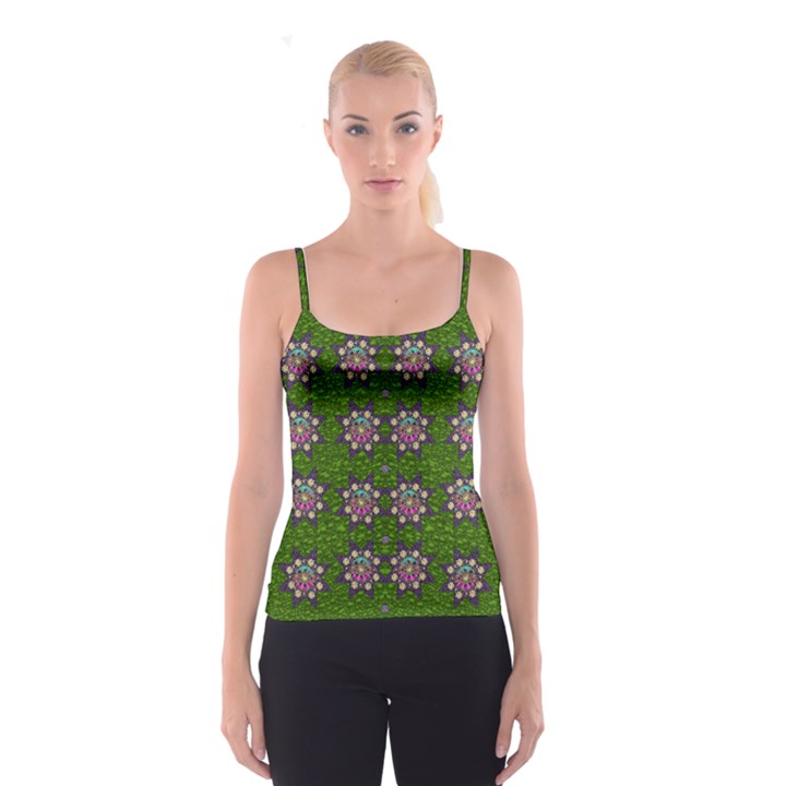 Star Over The Healthy Sacred Nature Ornate And Green Spaghetti Strap Top