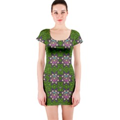 Star Over The Healthy Sacred Nature Ornate And Green Short Sleeve Bodycon Dress by pepitasart