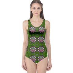 Star Over The Healthy Sacred Nature Ornate And Green One Piece Swimsuit by pepitasart