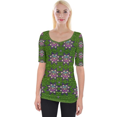 Star Over The Healthy Sacred Nature Ornate And Green Wide Neckline Tee by pepitasart