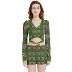 Star Over The Healthy Sacred Nature Ornate And Green Velvet Wrap Crop Top And Shorts Set by pepitasart