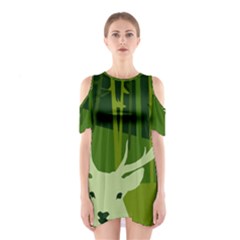 Forest Deer Tree Green Nature Shoulder Cutout One Piece Dress