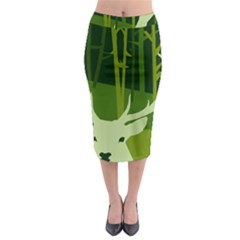 Forest Deer Tree Green Nature Midi Pencil Skirt