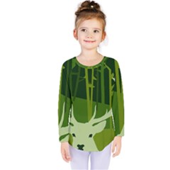 Forest Deer Tree Green Nature Kids  Long Sleeve Tee