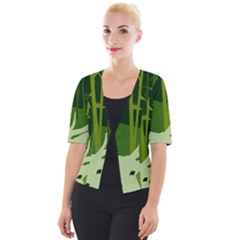 Forest Deer Tree Green Nature Cropped Button Cardigan