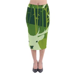 Forest Deer Tree Green Nature Velvet Midi Pencil Skirt