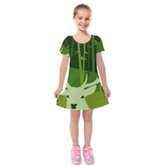 Forest Deer Tree Green Nature Kids  Short Sleeve Velvet Dress