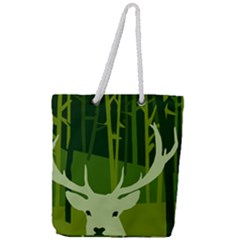 Forest Deer Tree Green Nature Full Print Rope Handle Tote (large)