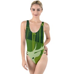 Forest Deer Tree Green Nature High Leg Strappy Swimsuit by HermanTelo