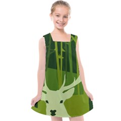 Forest Deer Tree Green Nature Kids  Cross Back Dress