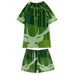 Forest Deer Tree Green Nature Kids  Swim Tee And Shorts Set by HermanTelo