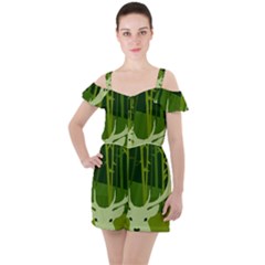 Forest Deer Tree Green Nature Ruffle Cut Out Chiffon Playsuit by HermanTelo