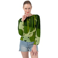 Forest Deer Tree Green Nature Banded Bottom Chiffon Top