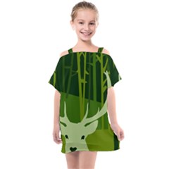 Forest Deer Tree Green Nature Kids  One Piece Chiffon Dress by HermanTelo