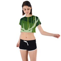 Forest Deer Tree Green Nature Tie Back Short Sleeve Crop Tee