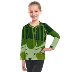 Forest Deer Tree Green Nature Kids  Long Mesh Tee