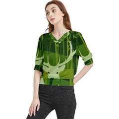 Forest Deer Tree Green Nature Quarter Sleeve Blouse