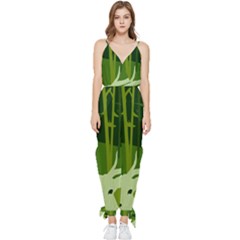 Forest Deer Tree Green Nature Sleeveless Tie Ankle Jumpsuit by HermanTelo