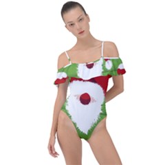 Santa Claus Hat Christmas Frill Detail One Piece Swimsuit