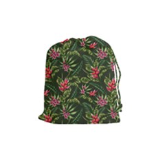 Tropical Flowers Drawstring Pouch (medium) by goljakoff