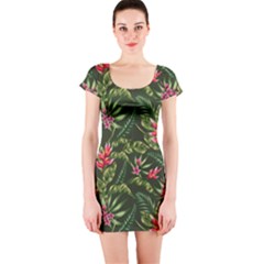 Tropical Flowers Short Sleeve Bodycon Dress by goljakoff