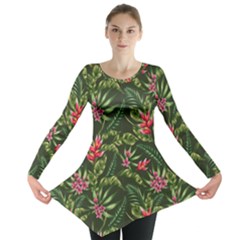 Tropical Flowers Long Sleeve Tunic  by goljakoff