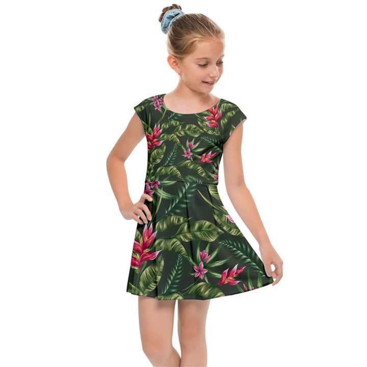 Tropical flowers Kids  Cap Sleeve Dress