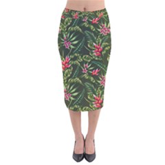 Tropical Flowers Velvet Midi Pencil Skirt by goljakoff