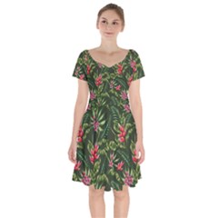 Tropical Flowers Short Sleeve Bardot Dress by goljakoff