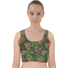 Tropical Flowers Velvet Racer Back Crop Top by goljakoff