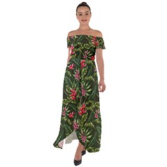 Tropical Flowers Off Shoulder Open Front Chiffon Dress by goljakoff